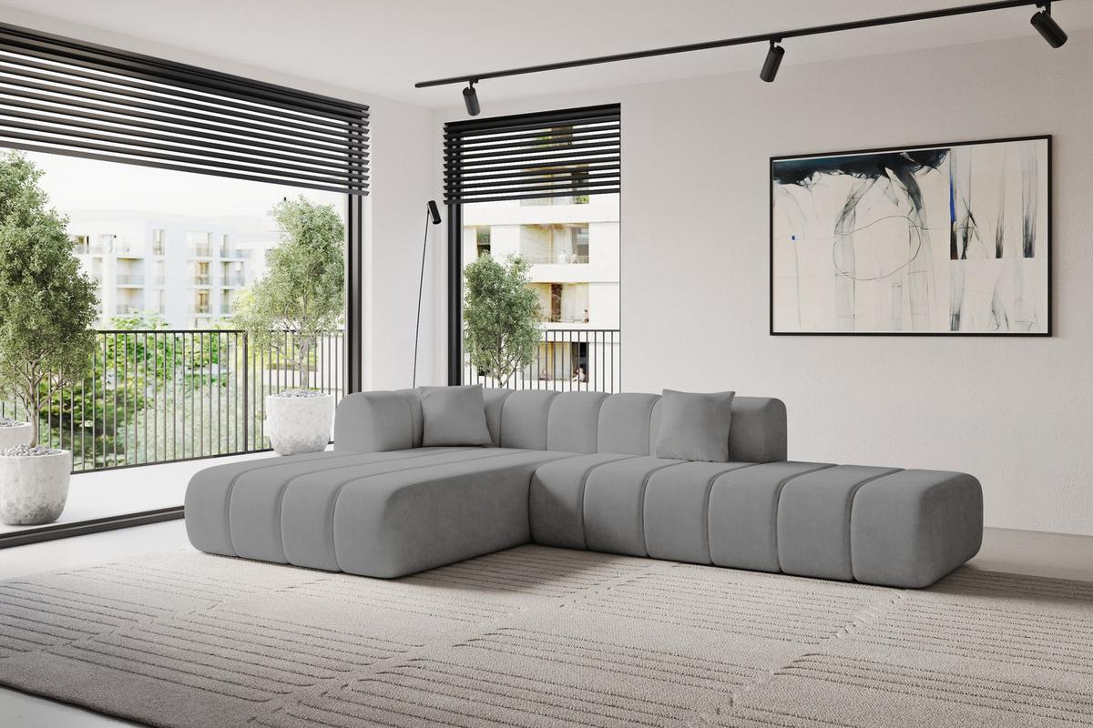 ECKSOFA Ottomane Links BILA-L 289x176x71 Grau Samt - Taupe/Schwarz, Holzwerkstoff/Kunststoff (176/289cm) - ALTDECOR