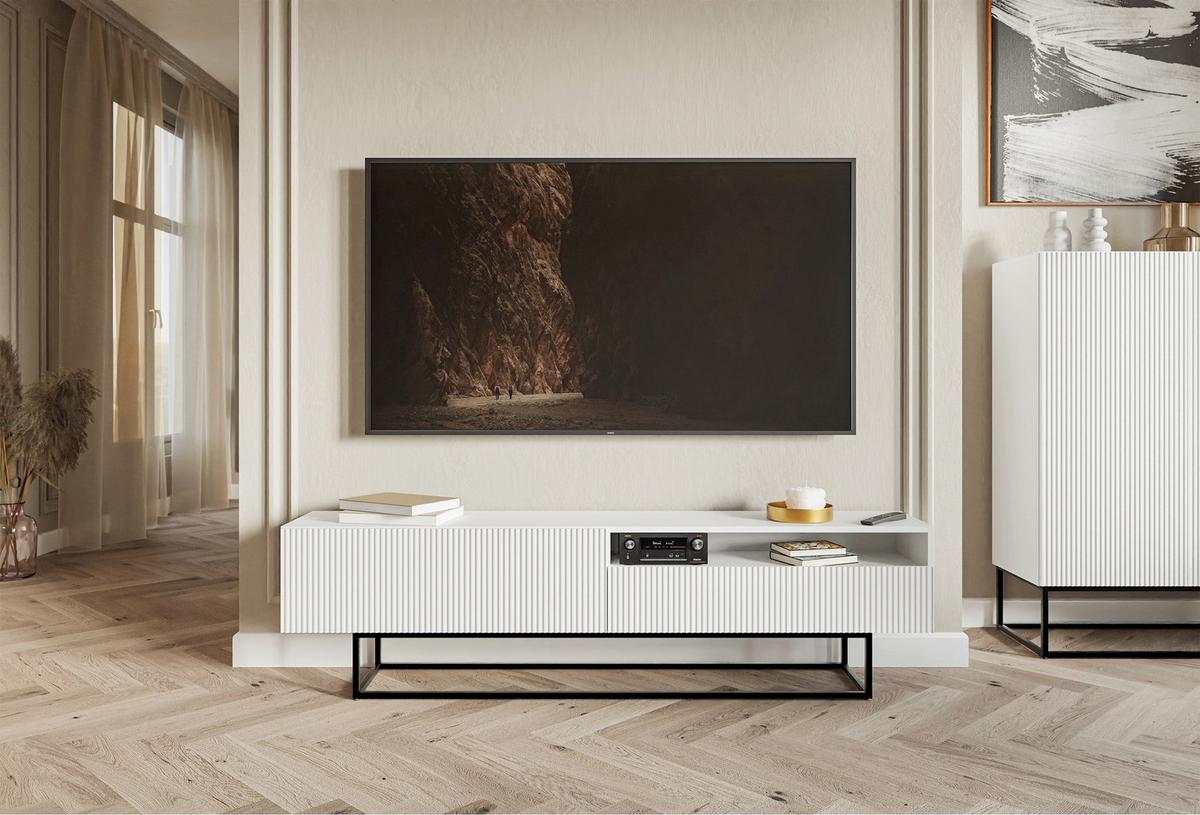 TV-SCHRANK Veldio Weiß Schwarz mit offenem Fach 175 cm - Schwarz/Weiß, Holzwerkstoff/Metall (175/46.5/31.6cm) - Selsey