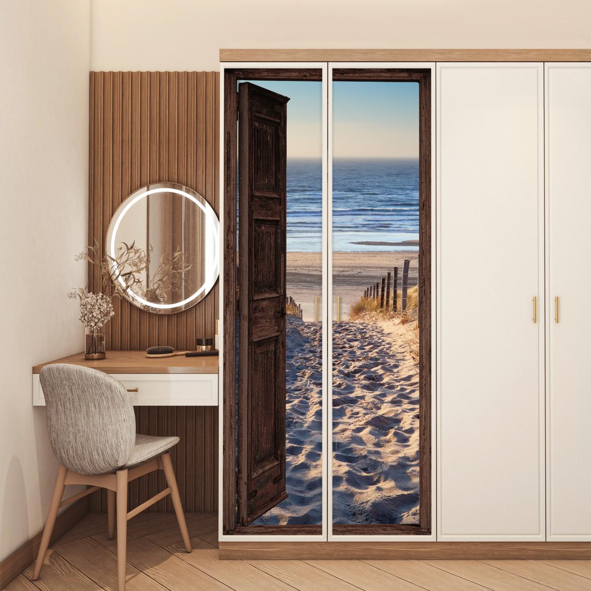 TÜRAUFKLEBER Durchblick - Strand - Meer - Weg - Dünen Fototapete 75x205 cm - Türtapete - Sandfarben, Kunststoff (75/0.1cm) - MuchoWow