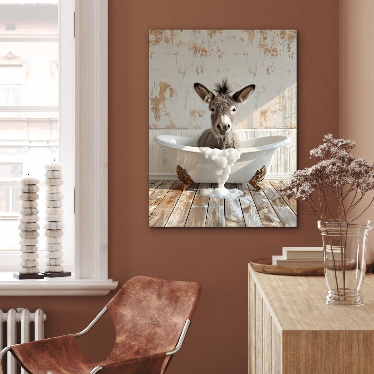METALLBILD Esel - Tiere - Badewanne - Schaumstoff 60x80 cm - Weiß, Metall (60/80cm) - MuchoWow