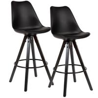 BARHOCKER Set – 2 Stück, Schwarz Kunstleder und Massivholz, mit Lehne, Sitzhöhe 77 cm, Skandinavisch - Schwarz, Holz/Textil (49/113/53cm) - KADIMA DESIGN