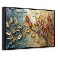 LEINWAND Bilder mit Rahmen - Baum - Abstrakt - Natur - Kunst - 60x40 - Goldfarben, Textil (60/40cm) - MuchoWow