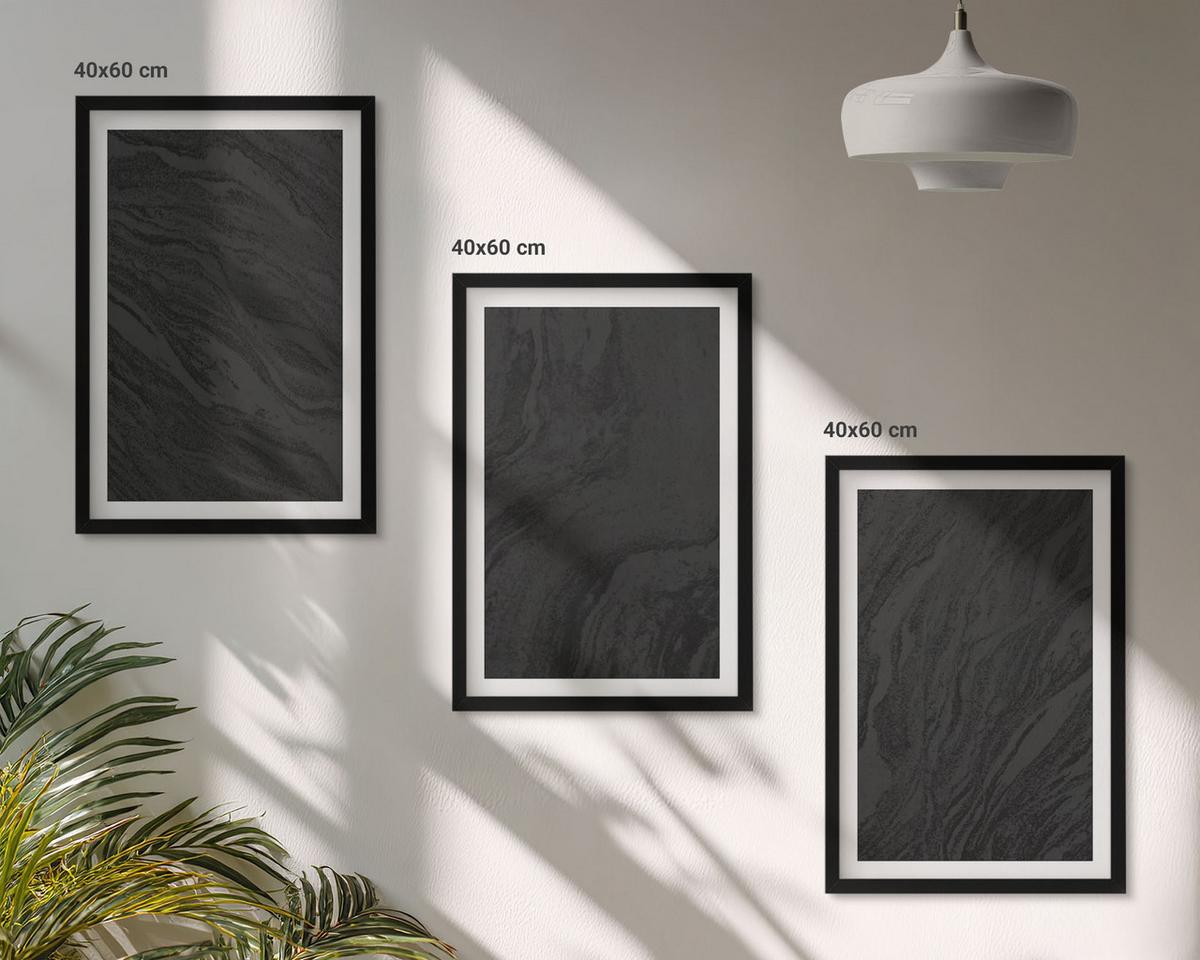 BILDER SET 3er Set - 40x60 cm Schwarzer Rahmen - Dunkler Marmor, elegante Texturen - Schwarz, Kunststoff (40/60cm) - TULUP