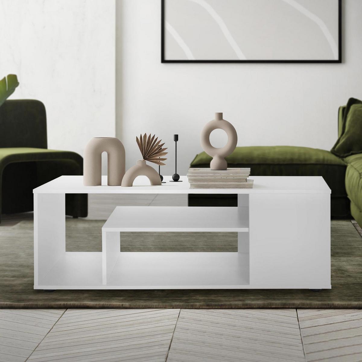 COUCHTISCH 110x50x41 cm Weiß mit 3 Etagen modern - Weiß, Holzwerkstoff (110/50/41cm) - ML-DESIGN