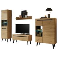 WOHNWAND 4-teilig Eiche Artisan, schwarz 290 cm, Wohnkombination skandinavisch - Eichefarben, Glas/Holzwerkstoff (290/197/40cm) - Furn.Design