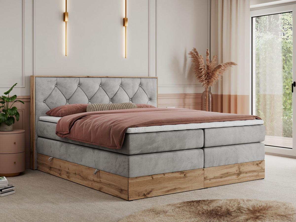 BOXSPRINGBETT VENETO KING 200/200 Hellgrau Velvet - H3 - Hellgrau, Holz/Textil (200/200cm) - MKS