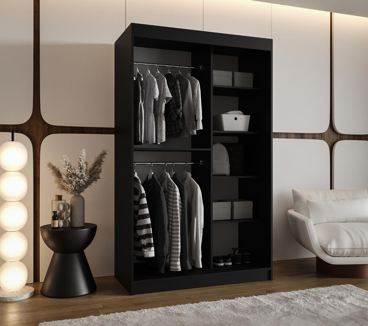 SCHIEBETÜRENSCHRANK mit Spiegel SPOTI 200/120/62 2-türig - Silberfarben/Schwarz, Holz (120/200/62cm) - MÖBEL KRYSPOL