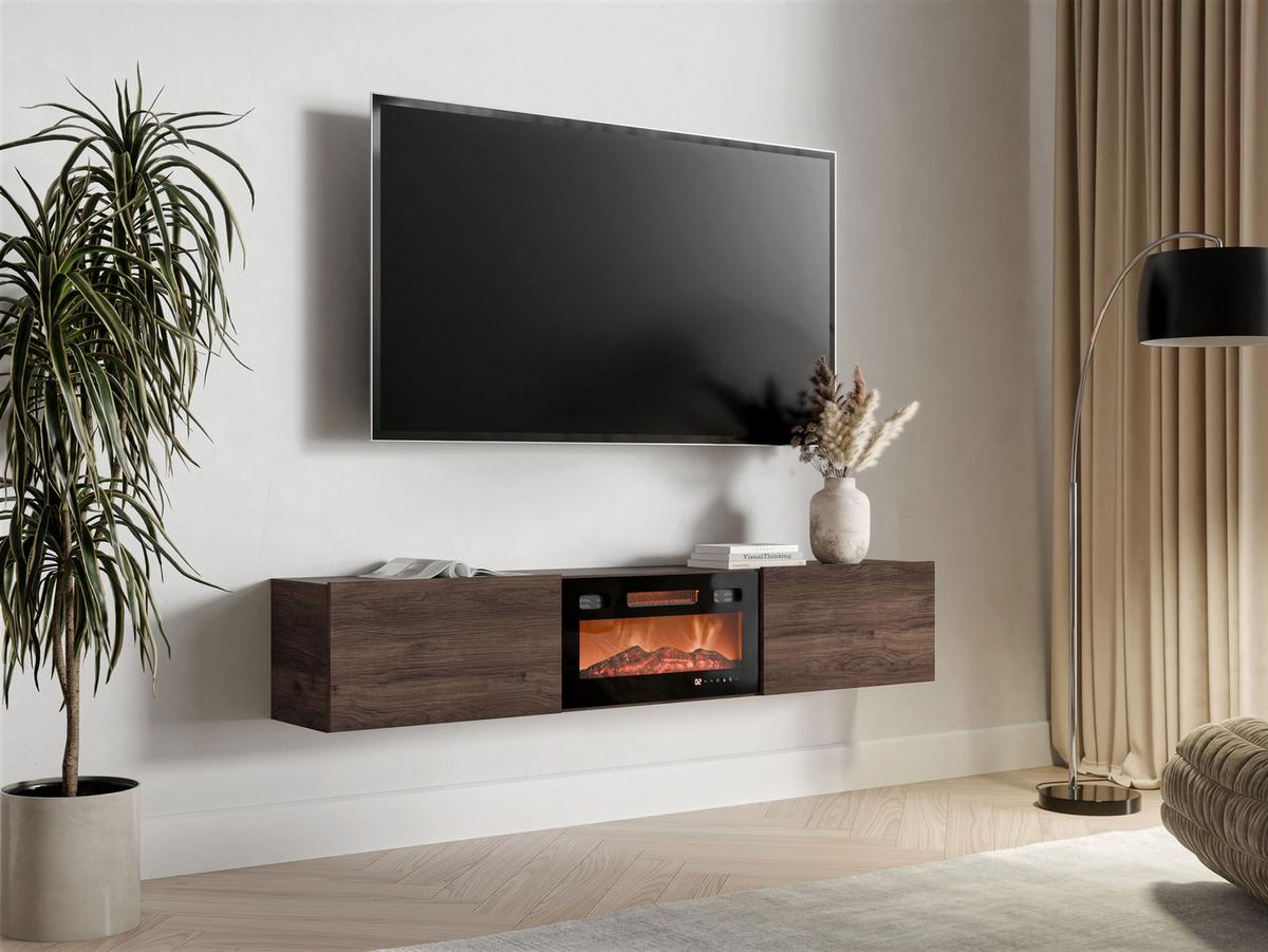 TV-LOWBOARD Govi 180 EF mit Kamin - Nussbaumfarben, Holzwerkstoff (180/33/32cm) - MIRJAN24