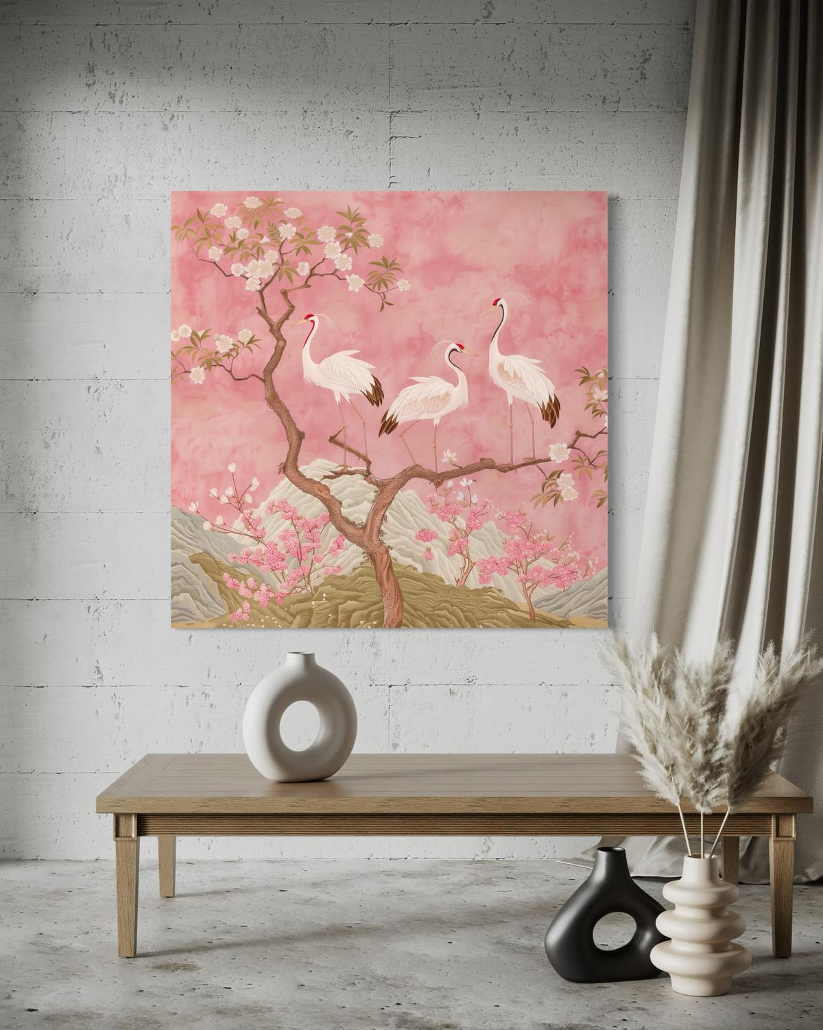 WANDBILD kraniche vögel landschaft - Pink, Textil (30/30cm) - Feeby