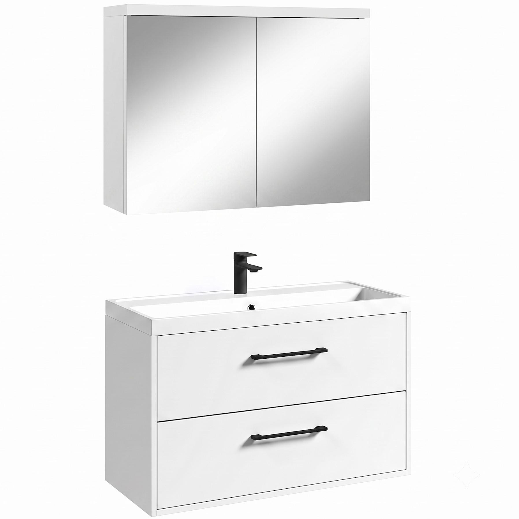 BADMÖBEL-SET Florence 2 Teile Hochglanz Weiß - 80 x 40 x 51 cm - Weiß, Holz (80/51/40cm) - Badplaats
