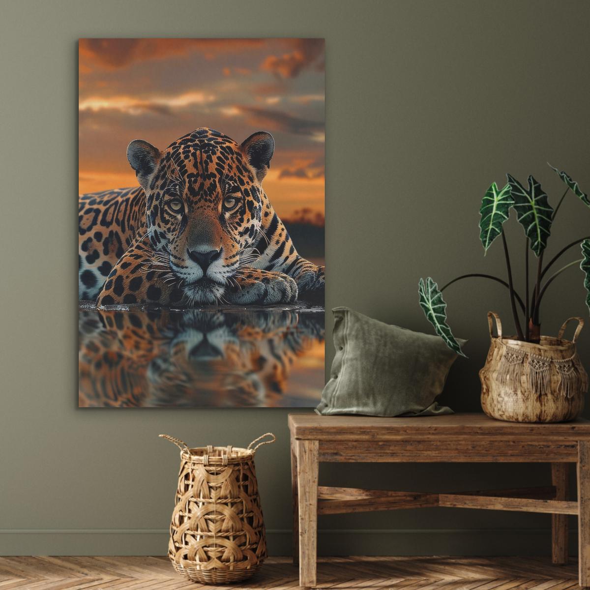 AKUSTIKBILD Natur - Leopard - Tier - Sonnenuntergang - Modern Wanddeko 70x100 cm - Orange, Kunststoff (70/100/0.9cm) - MuchoWow