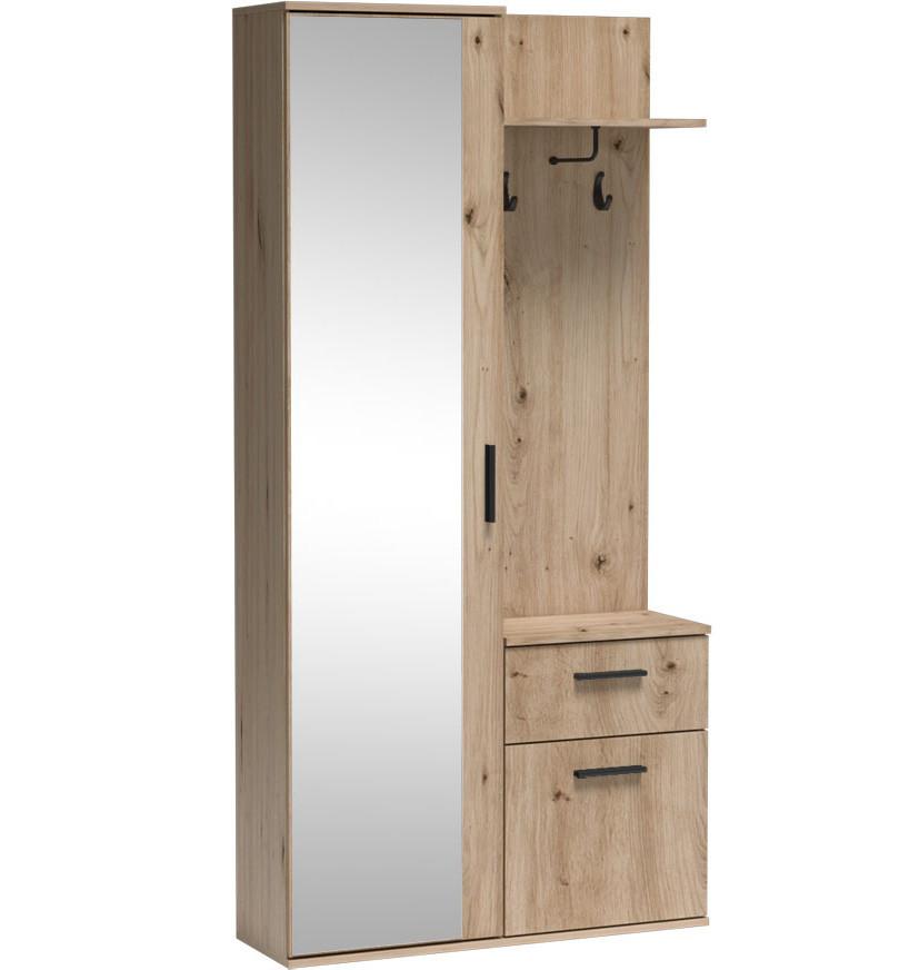 GARDEROBEN-SET Nex mit Spiegel, Haken & Stauraum – 97/195/30 cm – Artisan Eiche - Eiche Artisan, Holzwerkstoff (97/195/30cm) - WFL GROUP