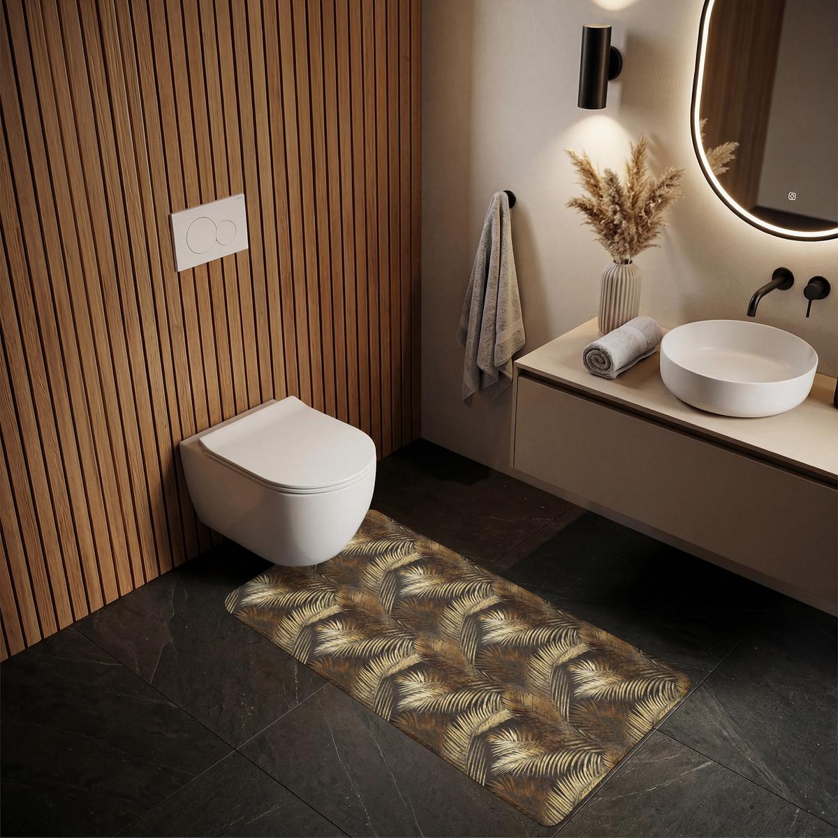 BADEMATTE Tropisch - Blätter - Gold 60x120 cm - Dunkelbraun/Goldfarben, Textil (60/120cm) - OnlyWow