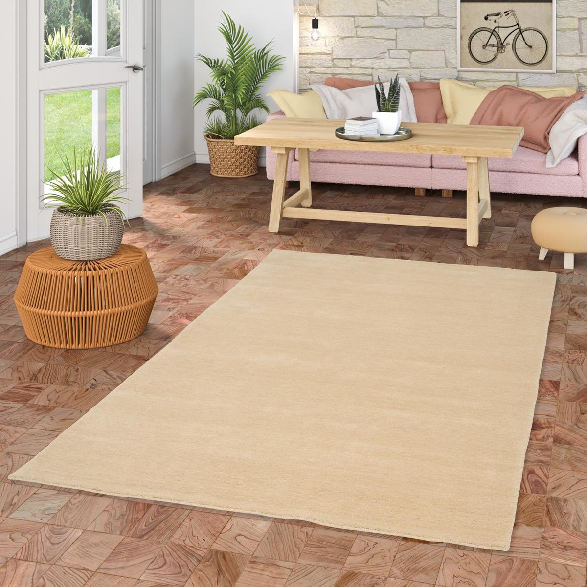 WOLLE NATUR TEPPICH GABBEH MAYA EINFARBIG - Creme, Textil (90/160cm) - Pergamon
