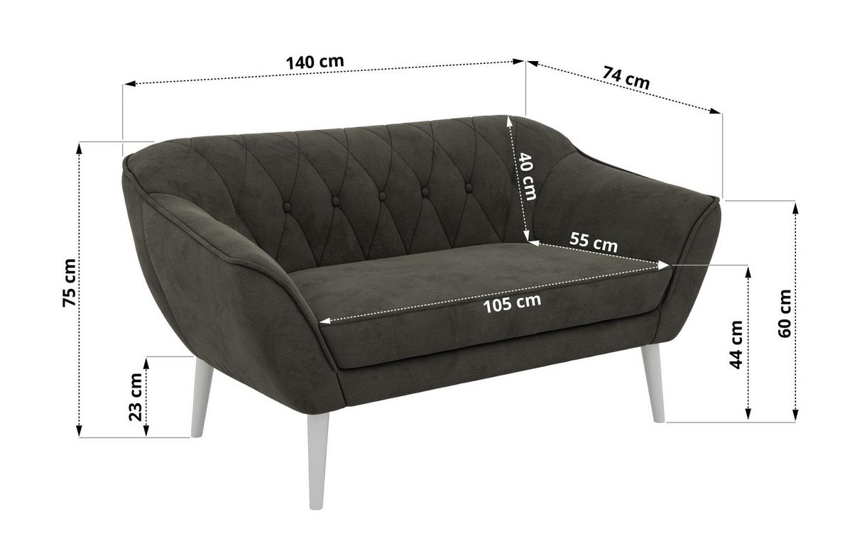 2-SITZER-SOFA PIRS - Dunkelgrau Velvet - Weiße Beine - Dunkelgrau/Weiß, Holzwerkstoff/Textil (140/75/74cm) - MKS