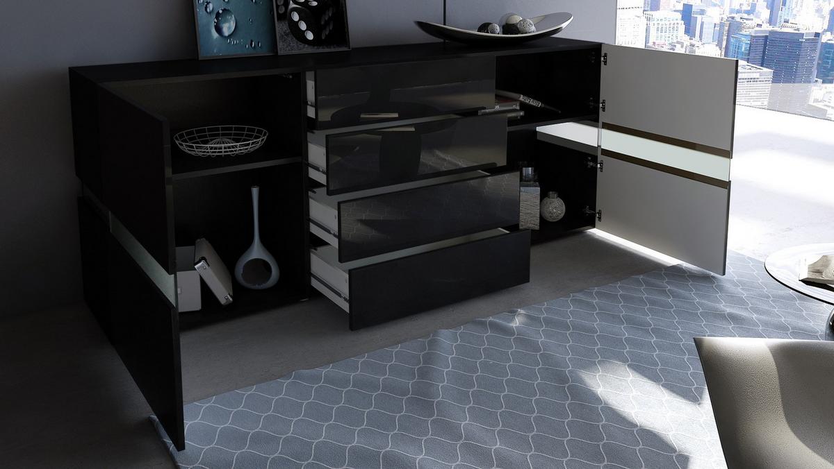 SIDEBOARD Flow Schwarz - Schwarz Hochglanz, Holzwerkstoff (177/75/39cm) - Vladon