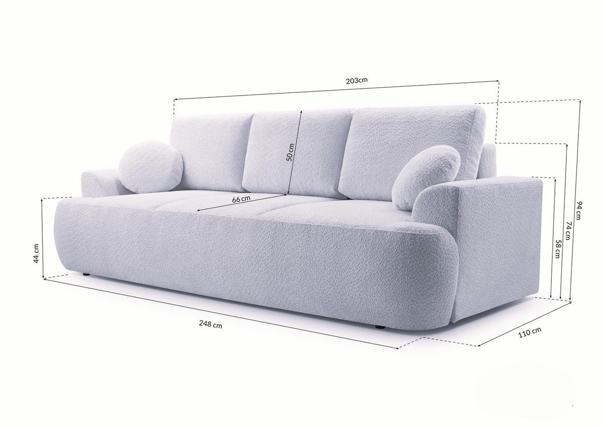 BETTSOFA FILO Grau Bucle-Stoff mit Schlaffunktion - Grau, Textil (110/94/248cm) - MASSENO