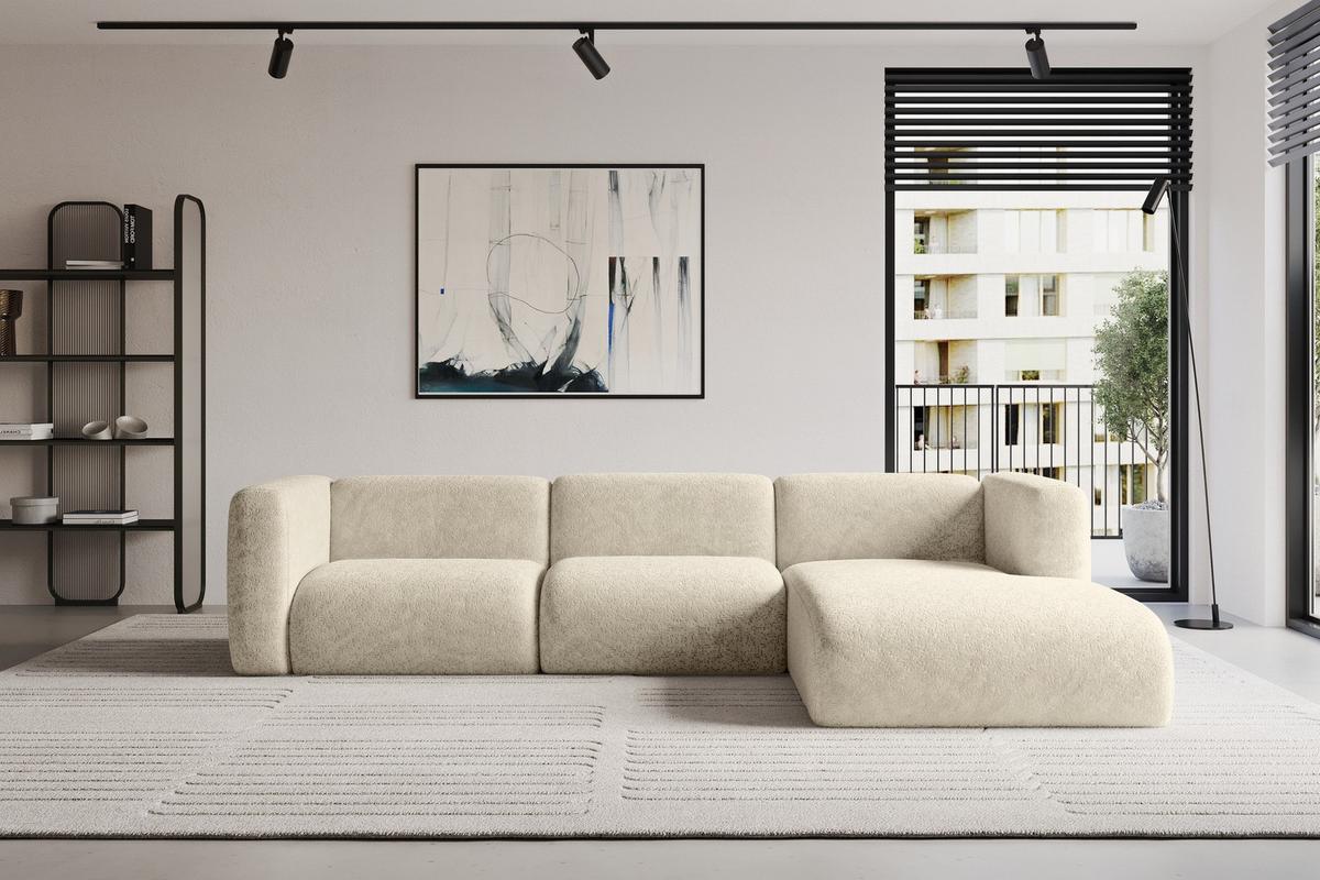 ECKSOFA Ottomane Rechts MIRA-L2 318x179x89 Creme Velours - Creme/Schwarz, Holzwerkstoff/Kunststoff (318/179cm) - ALTDECOR
