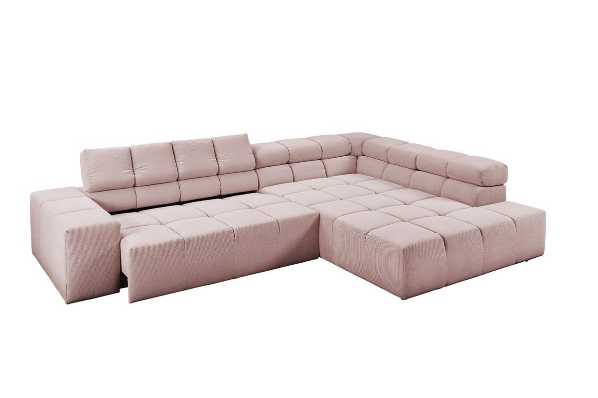 ECKSOFA MIT MOTORISCHEM SITZVORZUG NEVADA Pink Cord Relaxfunktion - Schwarz/Rosa, Kunststoff/Textil (319/215cm) - KAWOLA