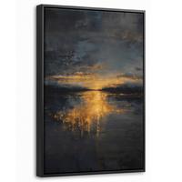 LEINWAND Bilder mit Rahmen - Goldene Reflexion auf dem Wasser - 20x30 - Anthrazit, Textil (20/30cm) - MuchoWow