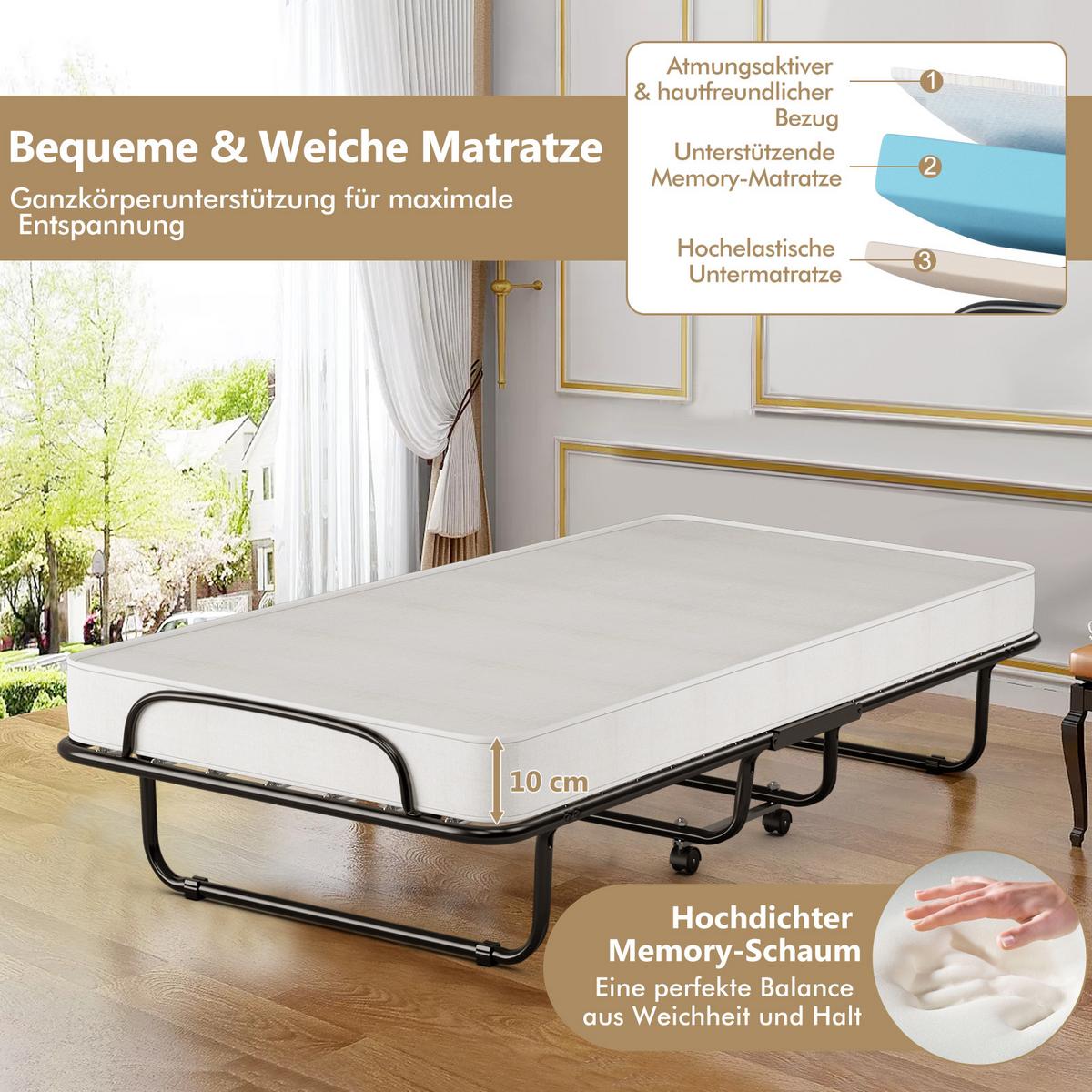 GASTEBETT mit Matratze Beige - Schwarz, Metall - COSTWAY