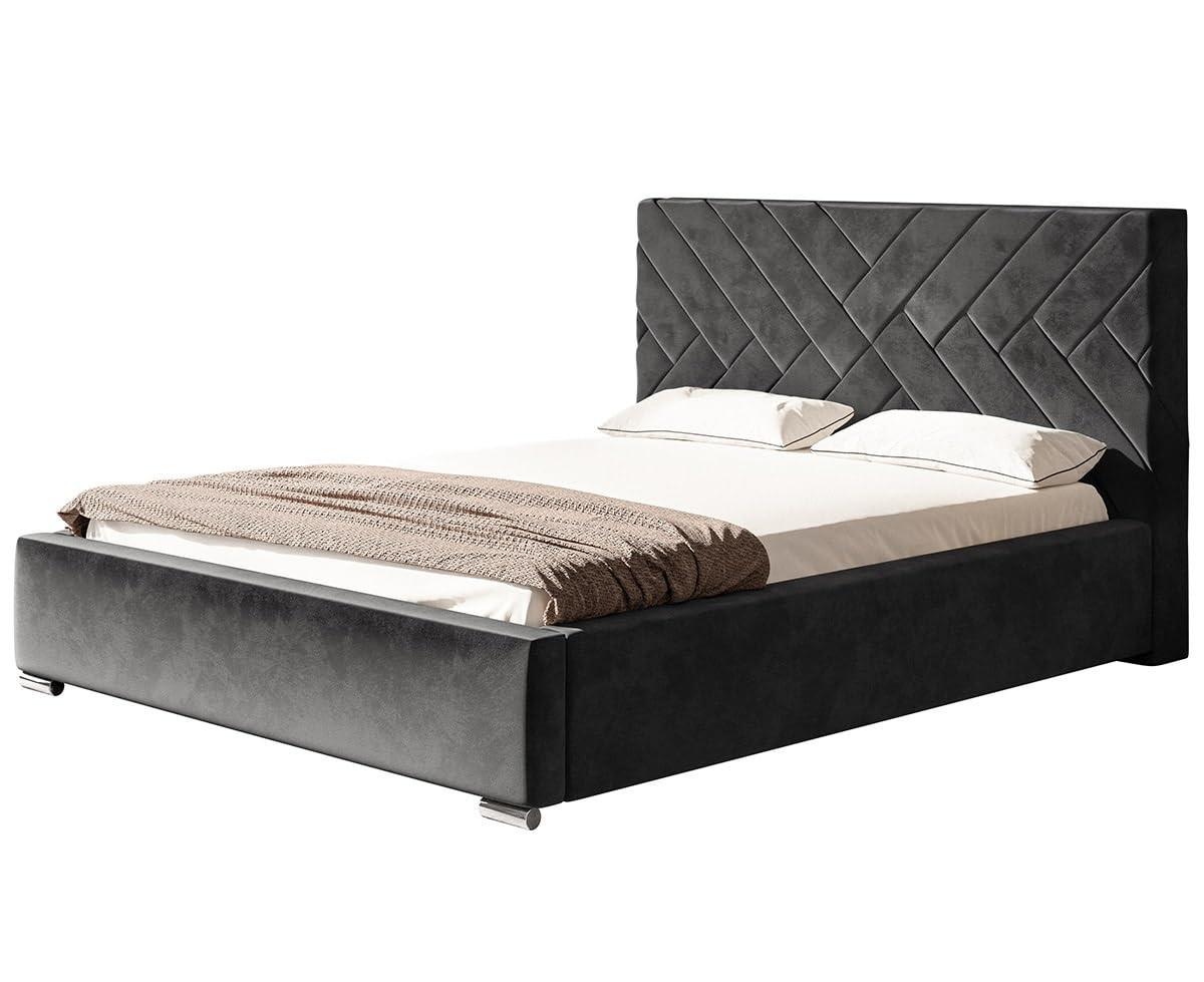 POLSTERBETT Monaco mit Kopfteil, 120x200 cm, Doppelbett mit Bettkasten und Lattenrost aus Holz, Velourstoff Dunkelgrau - Dunkelgrau, Holz/Textil (120/200cm) - Alpi-Möbel
