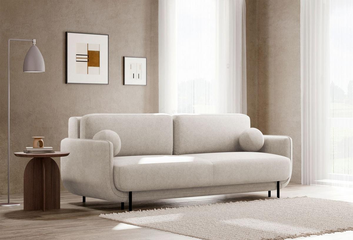 SCHLAFSOFA Ovals Hellbeige - Ecru/Schwarz, Textil/Metall (236/95/96cm) - Selsey
