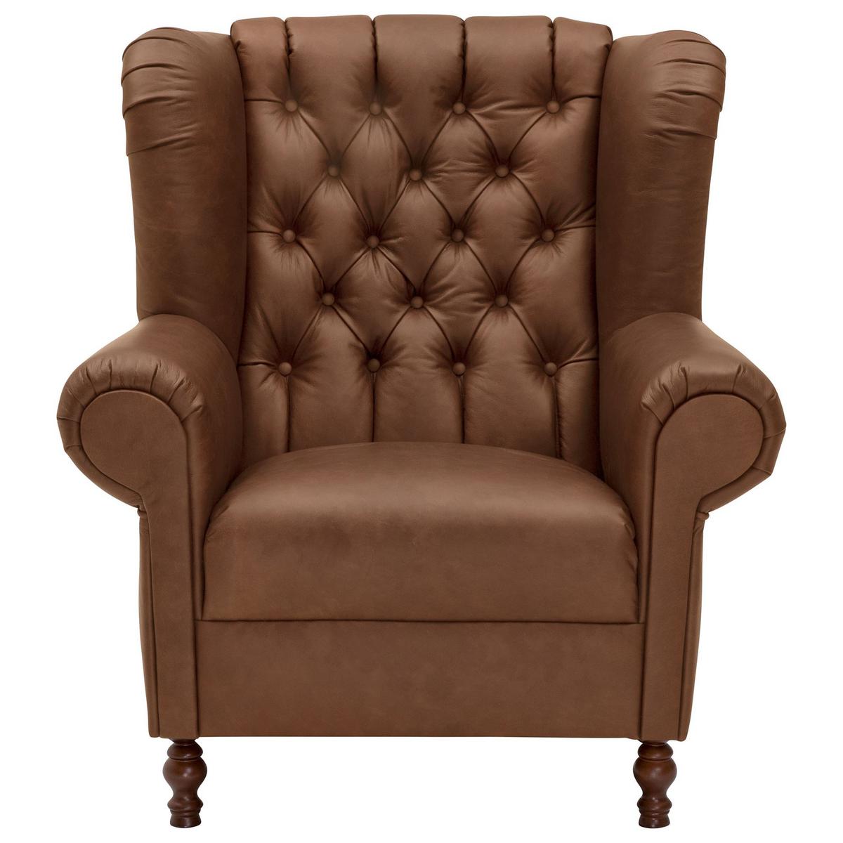 OHRENBACKENSESSEL Katreen Echtleder (Antikoptik) cognac - Cognac, Leder (90/101/91cm) - 58aufmkessel
