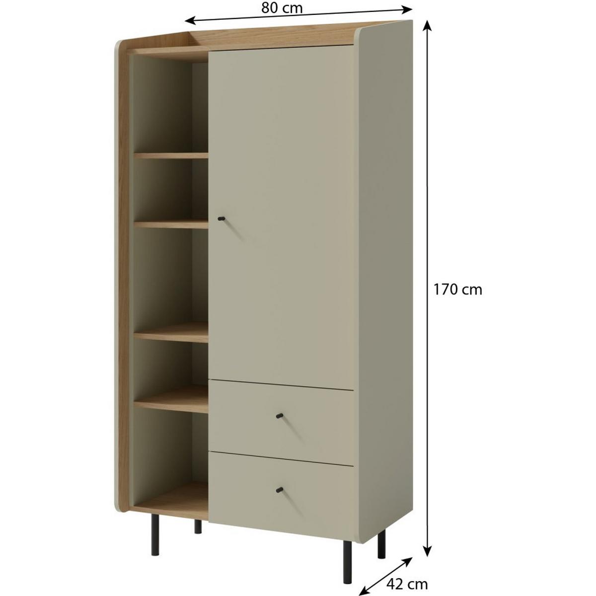 BÜCHERREGAL Alex mit 1 Tür und 2 Schubladen, Eukalyptus - Eukalyptusholzfarben/Schwarz, Holzwerkstoff (80/170/42cm) - Beautysofa