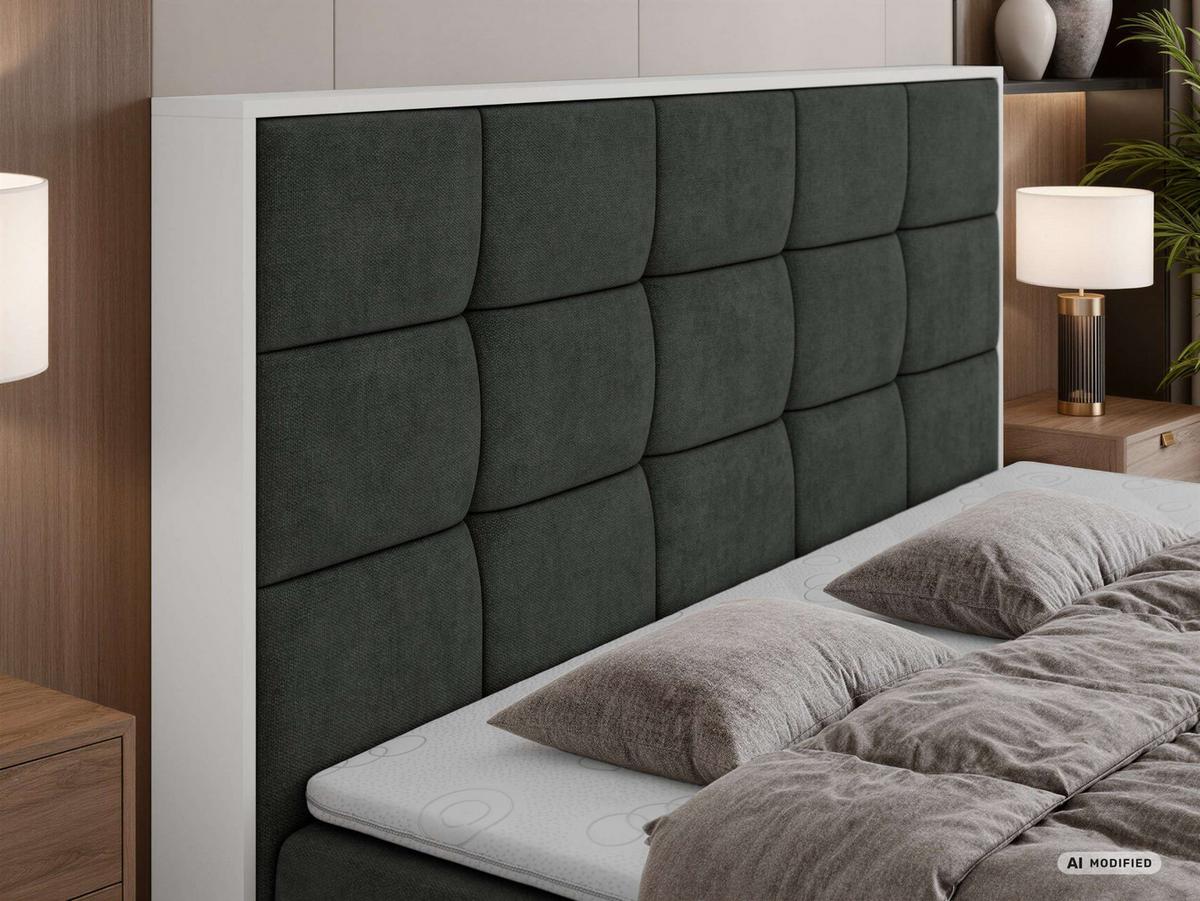 BOXBETT ALVIT 140/200 - Dunkelgrau Stukture - Topper Visco - H4 - Dunkelgrau/Schwarz, Kunststoff/Textil (140/200cm) - MKS