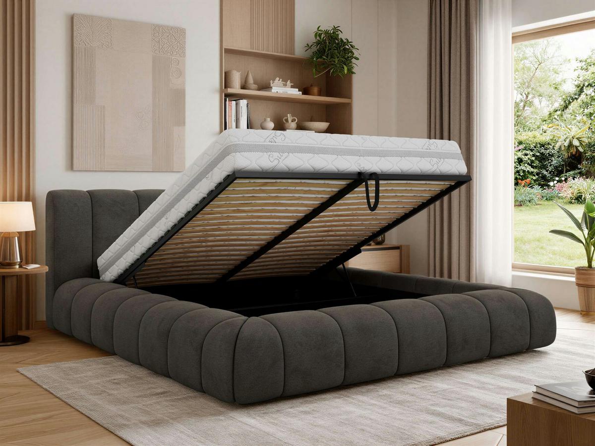POLSTERBETT NUBEA CLASSIC 200/200 - Dunkelgrau Velvet - Pocket-Matratze - Dunkelgrau, Textil (200/200cm) - MKS