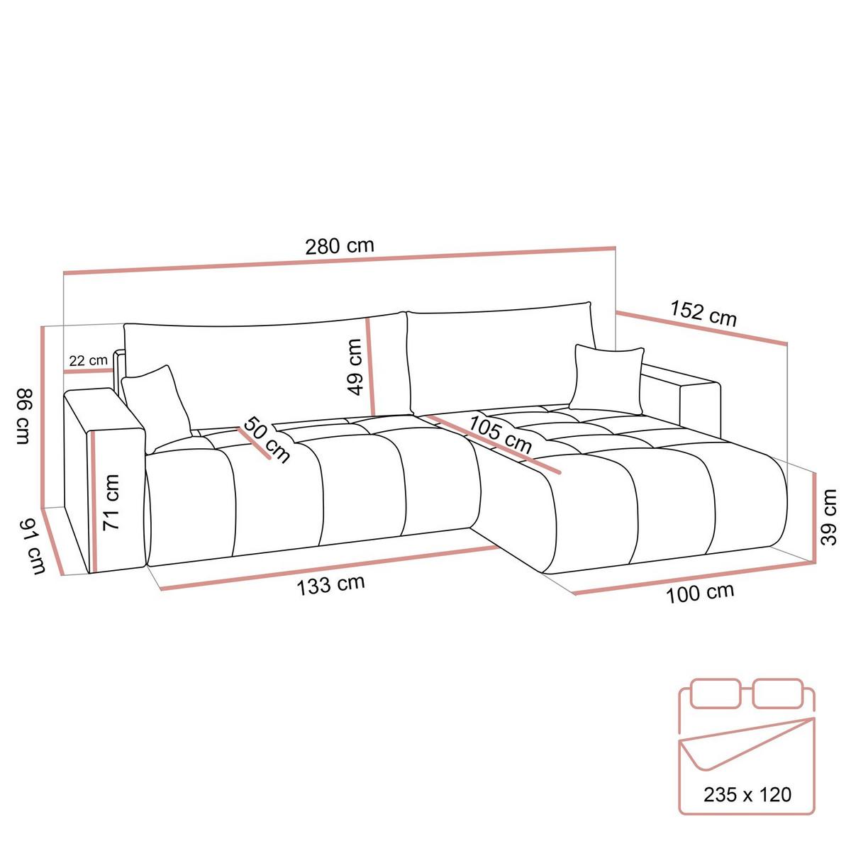 ECKSOFA CLOUD II XL mit Schlaffunktion Vibe 85 - Grau, Textil (280/152cm) - Lookway