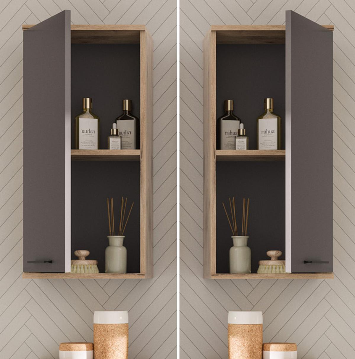 HÄNGESCHRANK Eiche grau 37 x 77 cm, Badschrank mit Soft-Close, Badezimmermöbel - Eichefarben/Schwarz, Holzwerkstoff/Kunststoff (37/77/24cm) - Inn.Furn