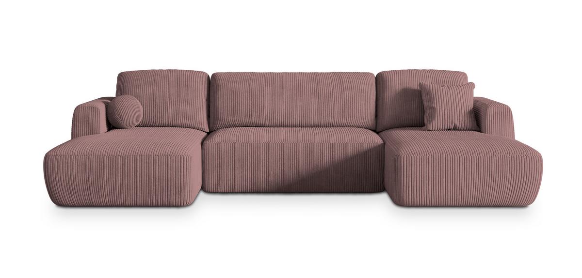 WOHNLANDSCHAFT SENTUM P Lila Kordstoff mit Schlaffunktion - Lila/Schwarz, Holz/Kunststoff (330/90/148cm) - MASSENO