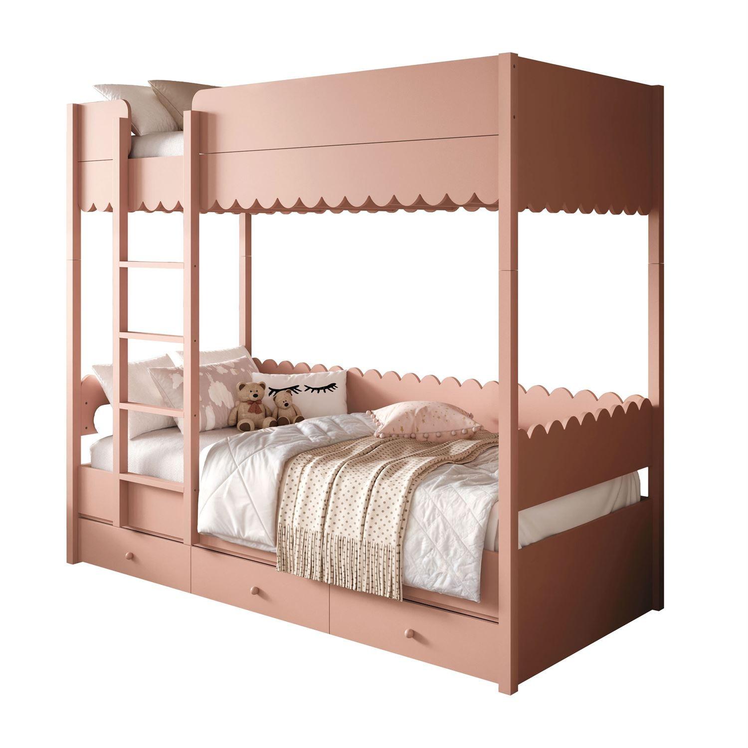 KINDERBETT BABUSHKA – Etagenbett 90x200 cm, ohne Matratze, Natürlich Rosa - Rosa, Holzwerkstoff - Lookway