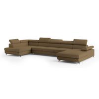 WOHNLANDSCHAFT MONTIVA Orange Boucle-Stoff mit Schlaffunktion - Orange, Holz (410/89/190cm) - MASSENO
