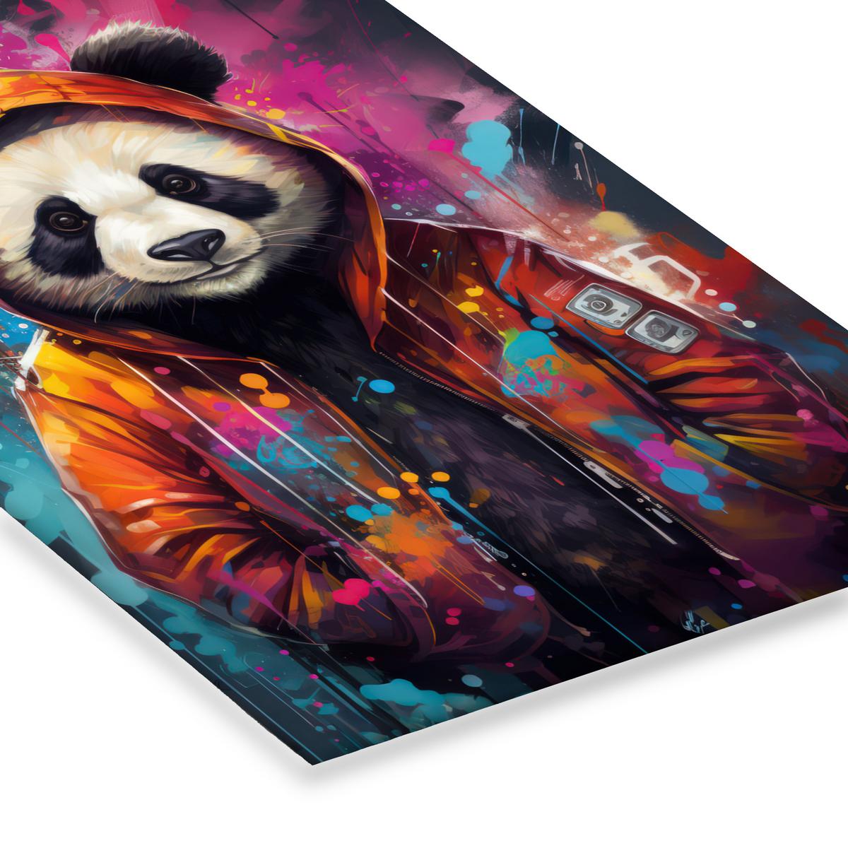 POSTER MIT RAHMEN Panda - Jacke - Graffiti - Orange Bilder mit Rahmen 40x60 cm - Orange, Papier (40/60cm) - MuchoWow