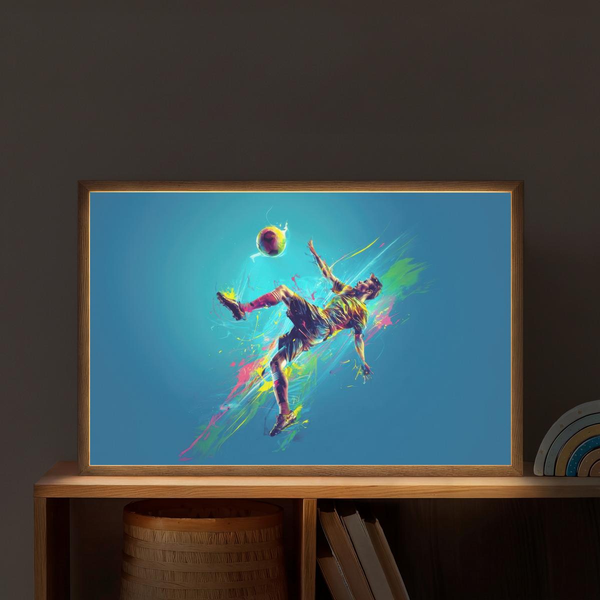 NACHTTISCHLAMPE MIT AKKU Fußballer - Farbspritzer - Farbenfroh - Ball 60x40 cm - Blau, Holzwerkstoff (8/60/40cm) - OnlyWow