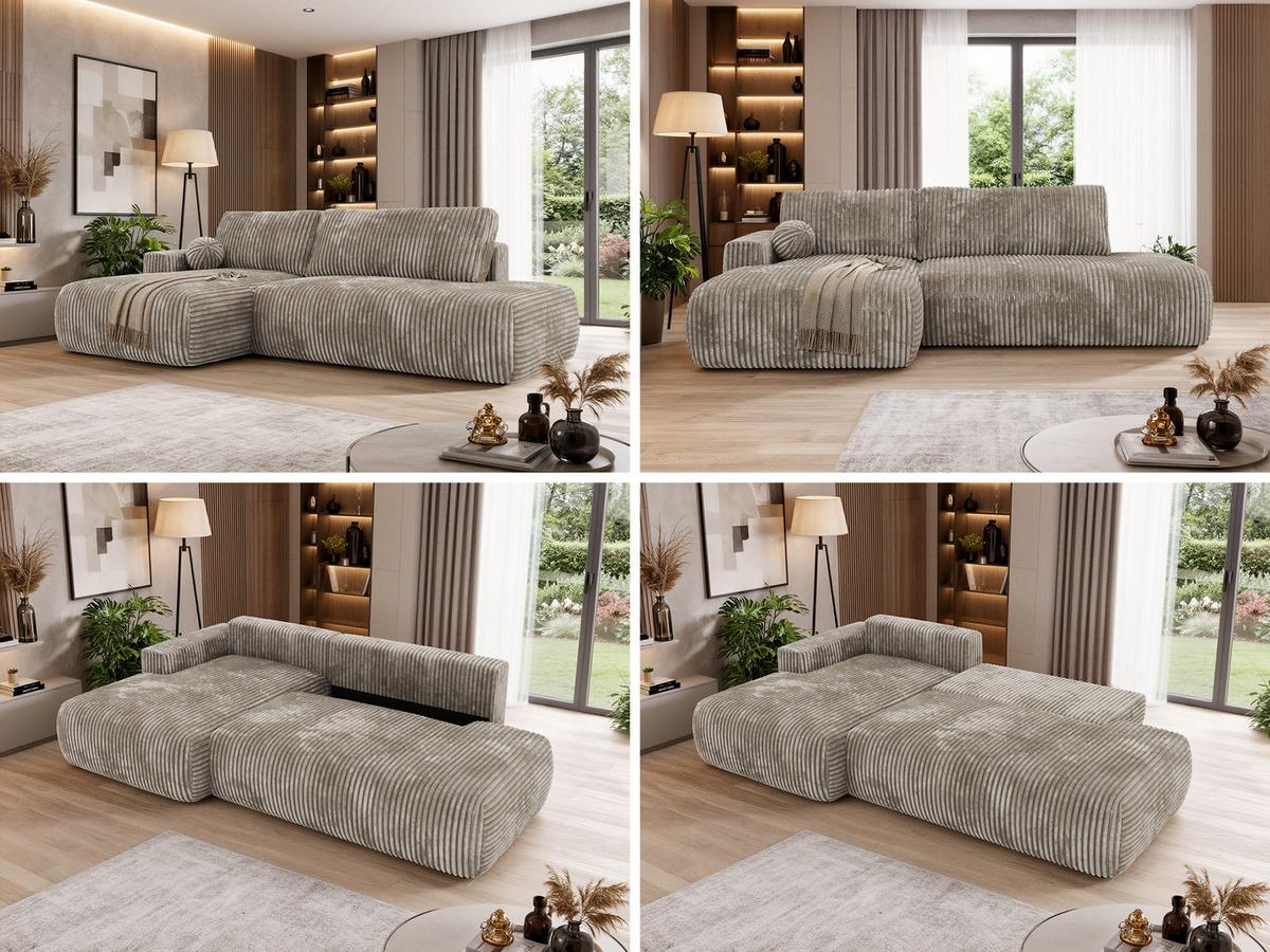 ECKSOFA TAREN L Hellbraun Cord - Links - Hellbraun/Schwarz, Kunststoff/Textil (170/292cm) - MKS