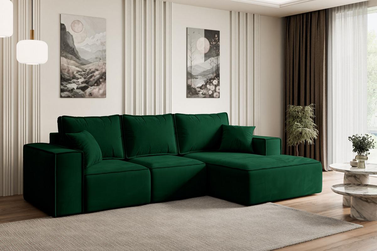 ECKSOFA mit Schlaffunktion und Bettkasten SERRA-L-S - 266x161x87 cm Grün Velours - Schwarz/Grün, Holzwerkstoff/Kunststoff (266/161cm) - ALTDECOR