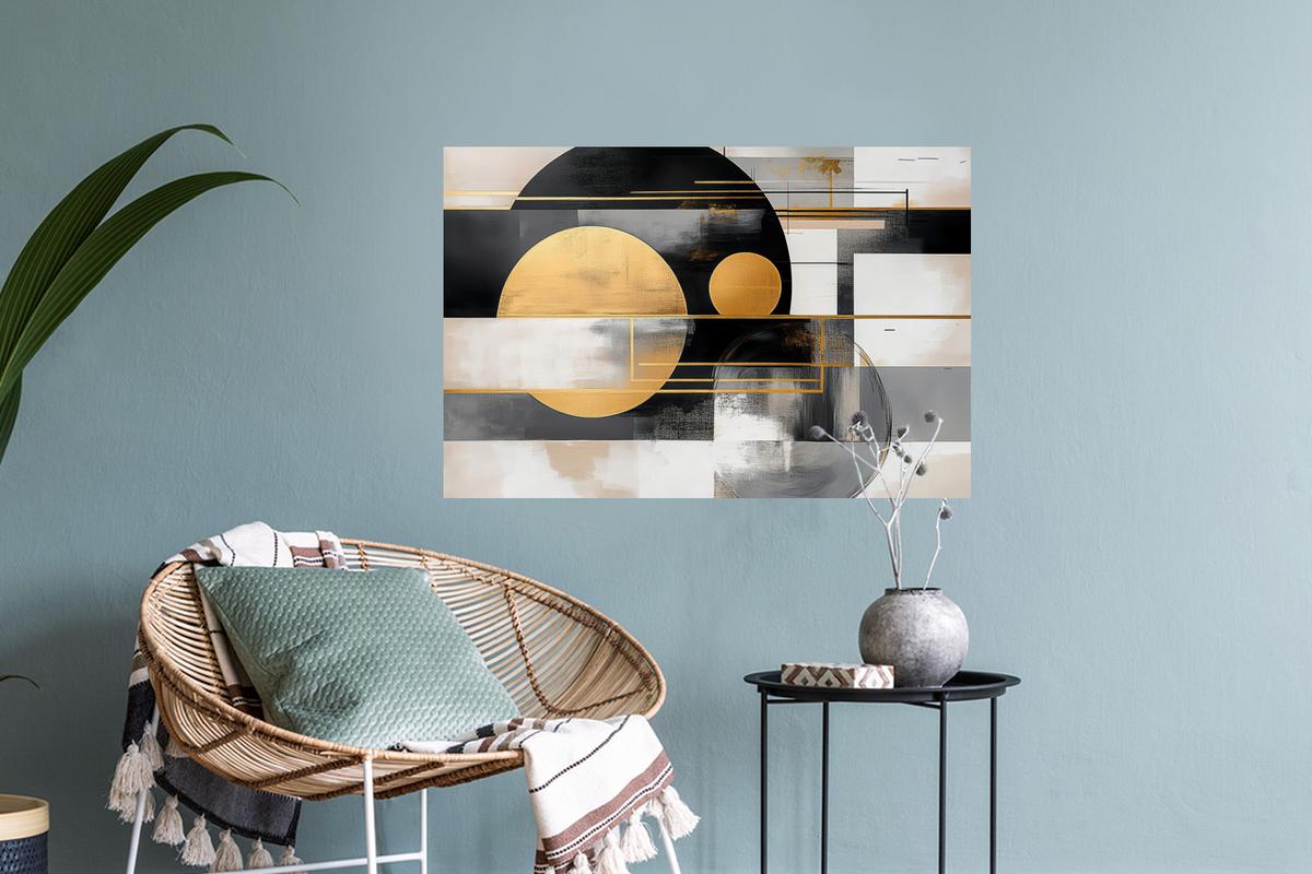 WANDTATTOO Abstrakt - Gold - Silber - Formen - Ästhetisch - Modern Deko Wohnzimmer 60x40 cm - Goldfarben, Kunststoff (60/40/0.1cm) - MuchoWow