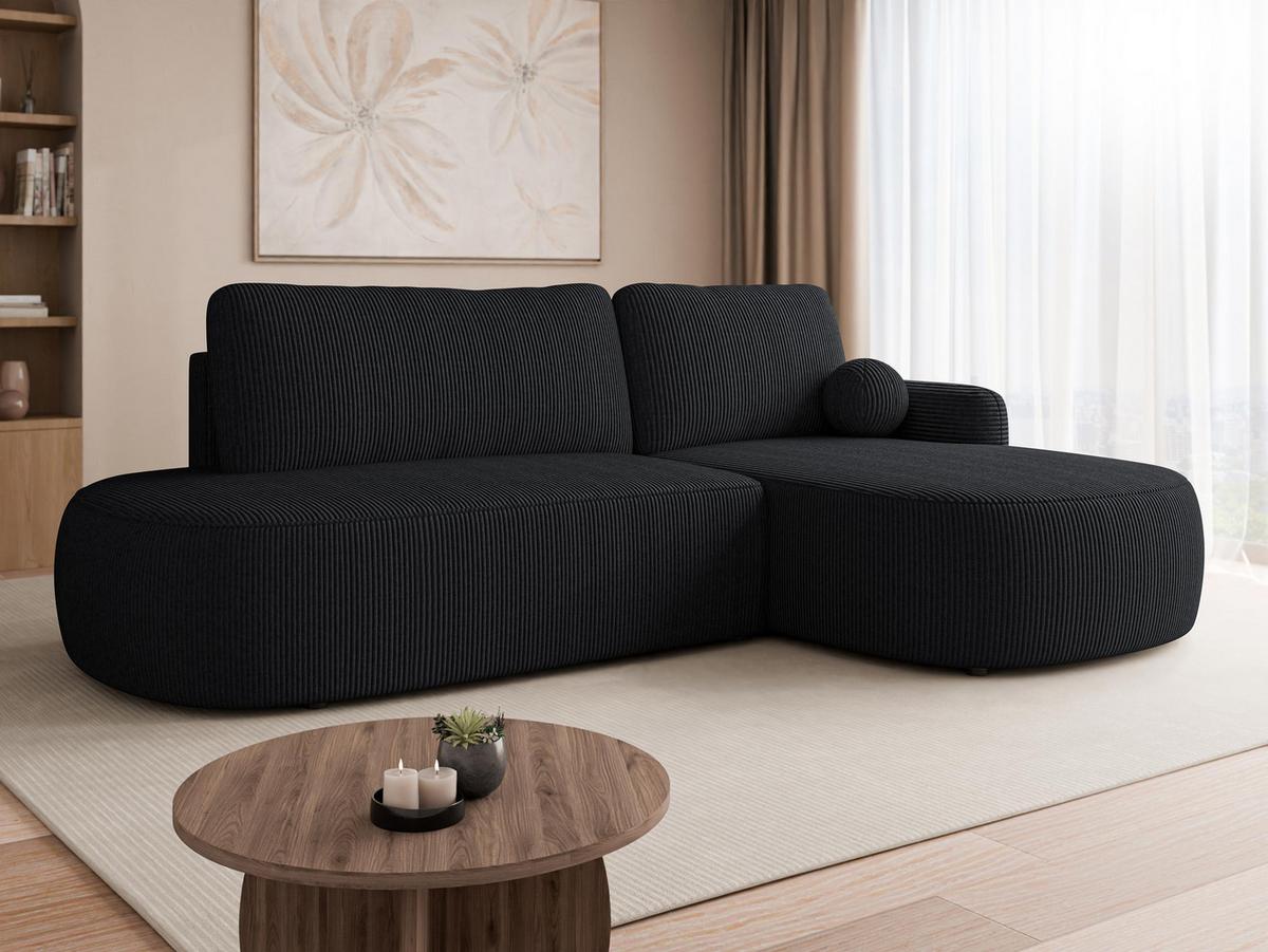 ECKSOFA Loridu O Cord, Seite: Rechts - Schwarz, Holz/Kunststoff (274/174cm) - MIRJAN24