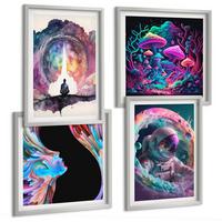 BILDER SET 4er Set - 50x50 cm & 40x60 cm Silberner Rahmen - Farbenfrohe Fantasy-Kunstillustrationen - Silberfarben, Kunststoff (50/50cm) - TULUP