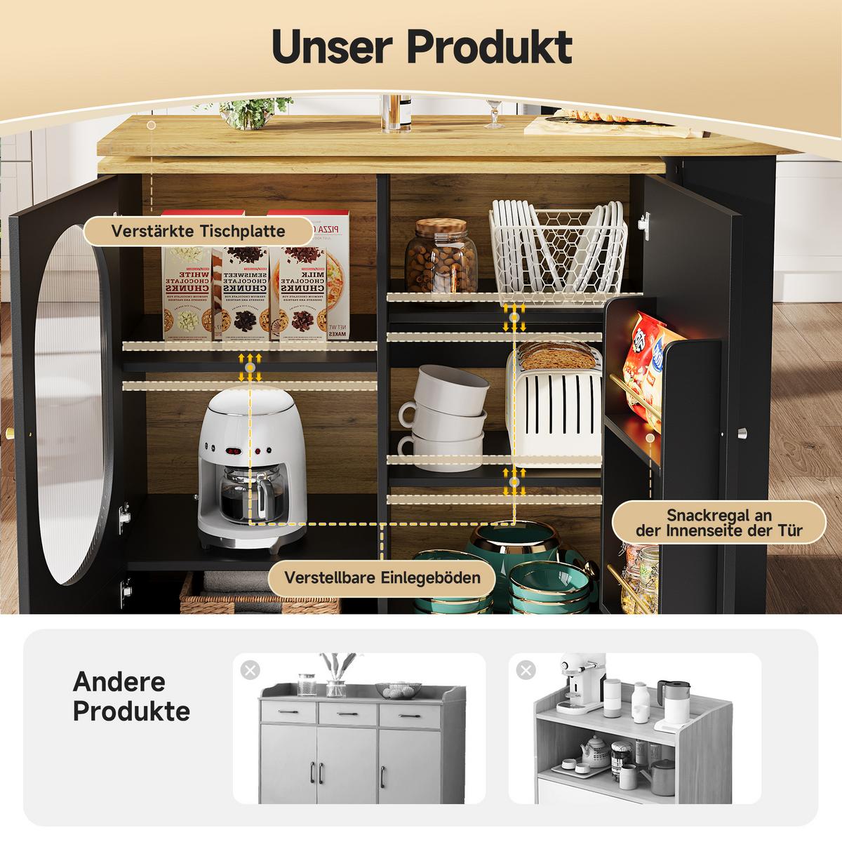 BARTISCH Schwarz 360° Drehbar Ausziehbar Stehtisch mit Stauraum - Schwarz, Holzwerkstoff (73/137.9/92.5cm) - Urban Meuble
