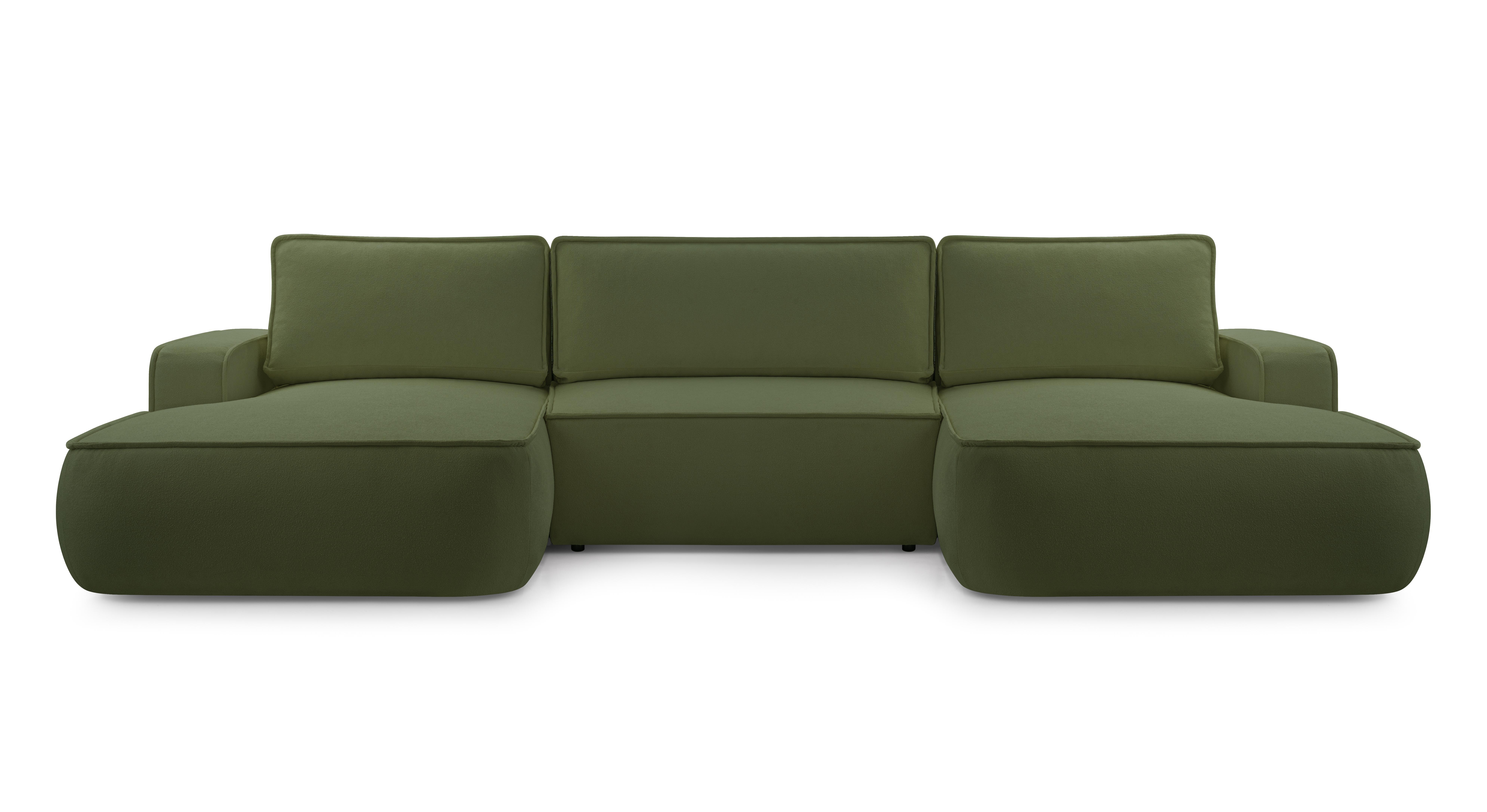 WOHNLANDSCHAFT Ablia Dunkelgrün 364/168/87 cm mit Schlaffunktion - Schwarz/Grün, Kunststoff/Textil (364/87/168cm) - AX Living
