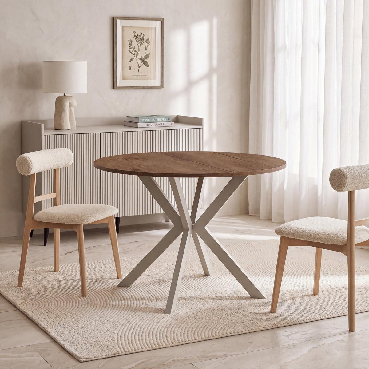 ESSTISCH Valio rund oval ausziehbar verlängerbar mit Metallbeinen in Kaschmir Grau, Eiche Braun Rustikal 100-140/100/76 cm - Kaschmir/Alteiche, Holzwerkstoff/Metall (100/140/76cm) - WFL GROUP