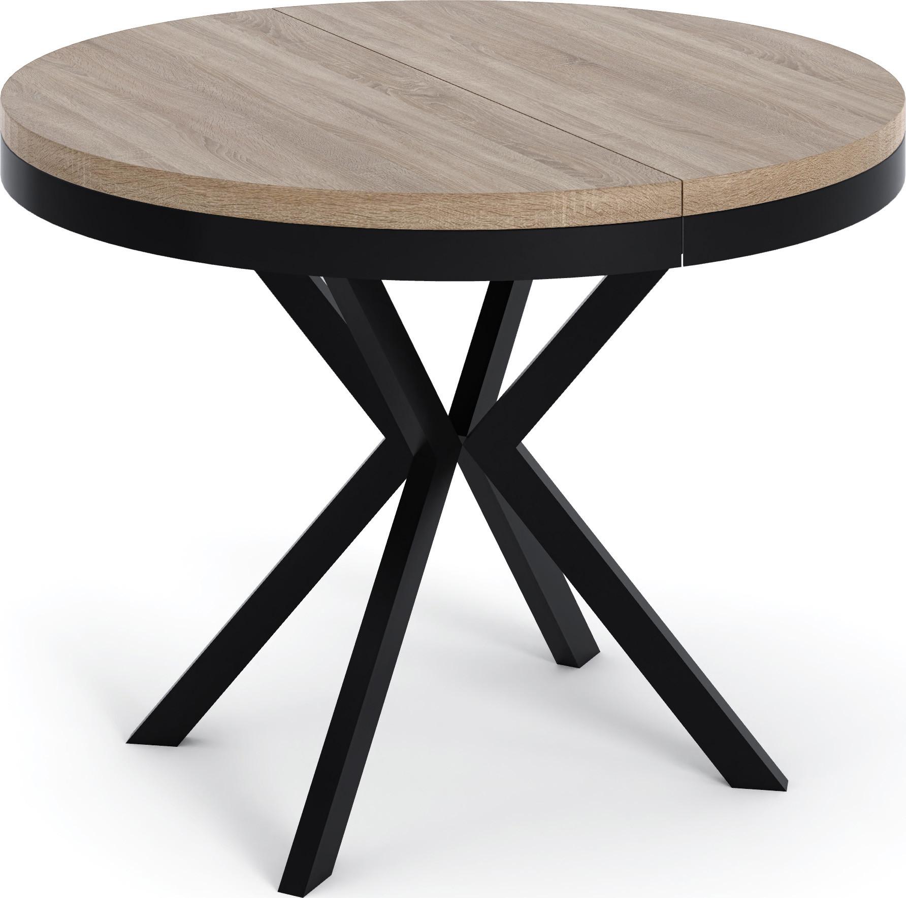 ESSTISCH Ross runder ausziehbarer, Sonoma Eiche 100-180/100/76 cm - Schwarz/Sonoma Eiche, Holzwerkstoff/Metall (100/180/76cm) - WFL GROUP