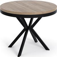 ESSTISCH Ross runder ausziehbarer, Sonoma Eiche 100-180/100/76 cm - Schwarz/Sonoma Eiche, Holzwerkstoff/Metall (100/180/76cm) - WFL GROUP