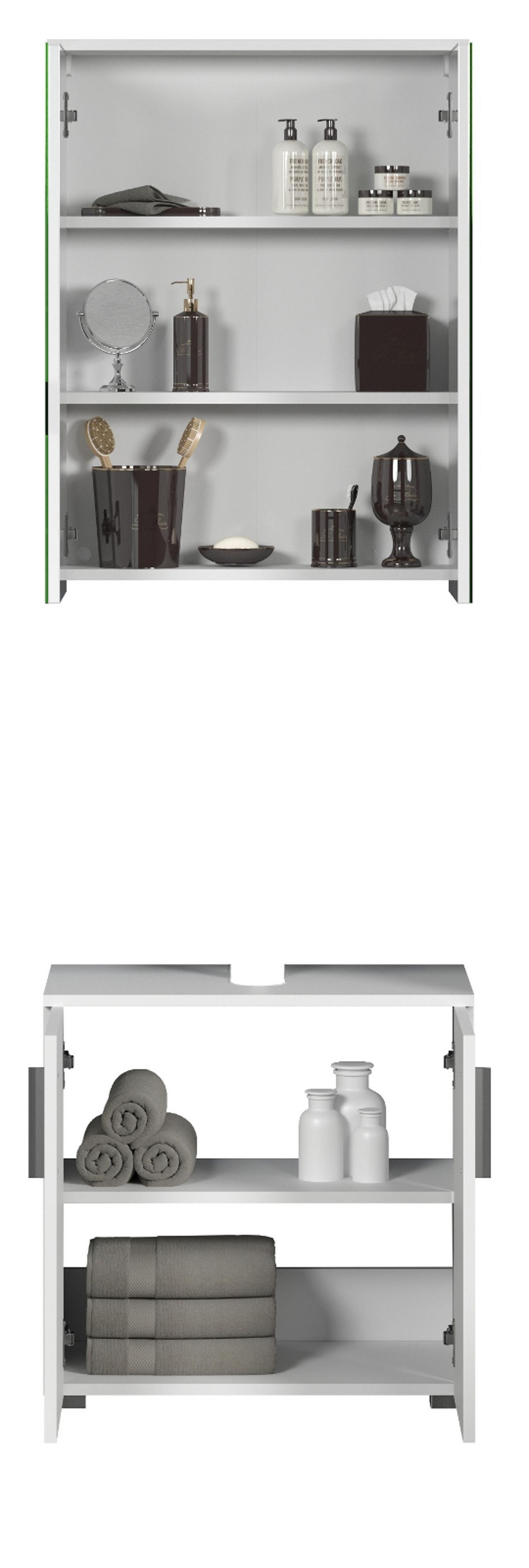 BADMÖBEL-SET weiß Hochglanz 112 x 192 cm 2-teilig, Badezimmer Schränke in modernem Design - Weiß Hochglanz/Silberfarben, Holzwerkstoff/Kunststoff (60/192/32cm) - Top.Furn