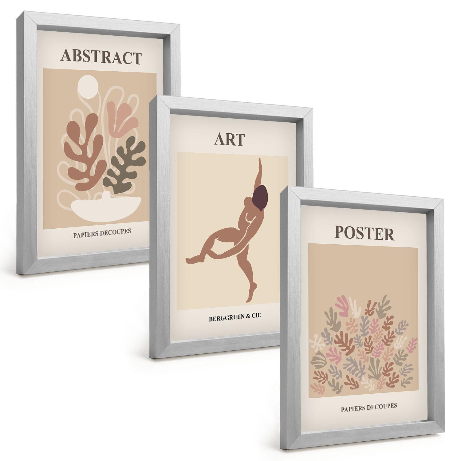 BILDER SET 3er Set - 20x30 cm Silberner Rahmen - Matisses stilvolle Kompositionen - Silberfarben, Kunststoff (20/30cm) - TULUP